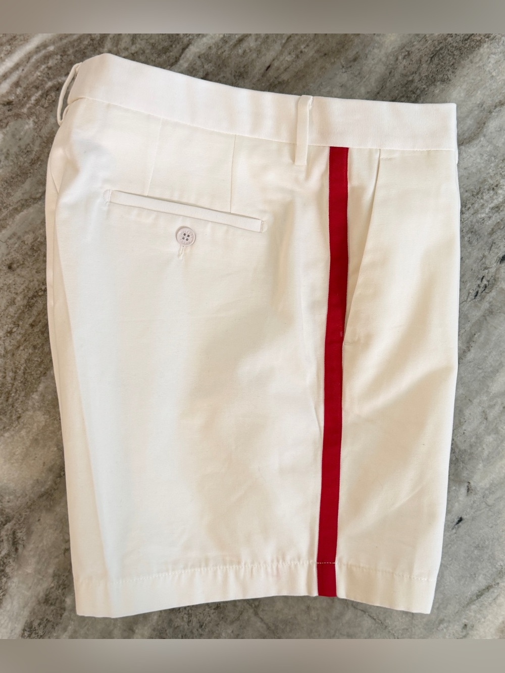 Orlebar Brown Shorts 36 Chino Cotton Off White Red/Blue Side Stripe Blend $545